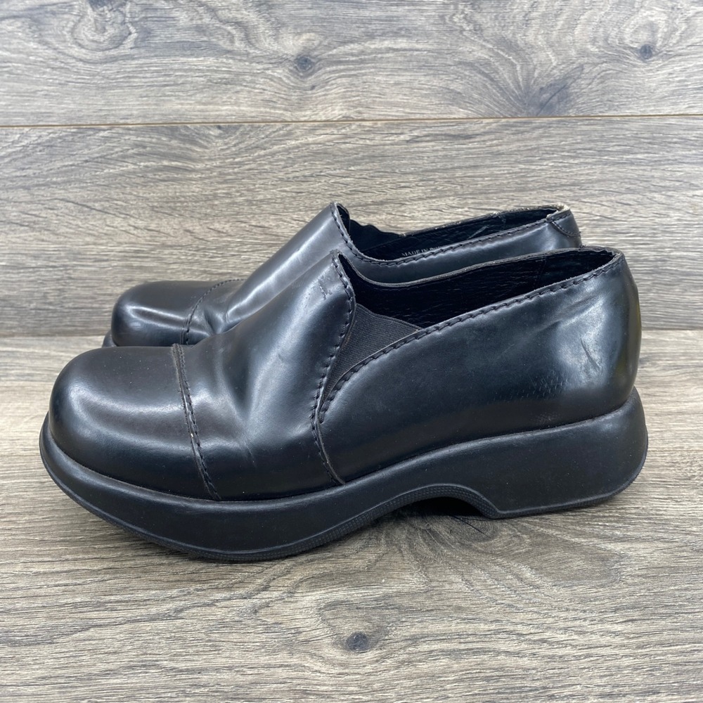 Dansko Clogs Women 41 Black Leather Platform Slip On Professional Work Shoes